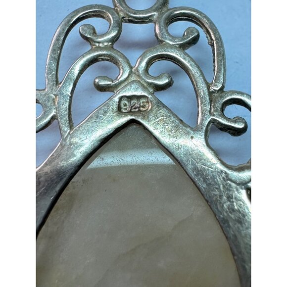 Estate Sterling Silver 925 Teardrop Cream Gemstone Filigree Pendant 7.0g No Chai - Picture 5 of 8